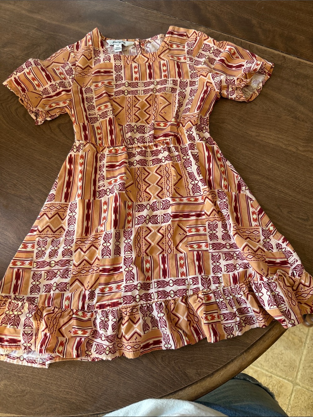 Wrangler Girls' Aztec Print Dress in Rust and Cream